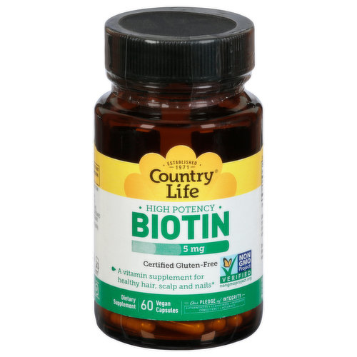 Country Life Biotin, High Potency, 5 mg, Vegan Capsules