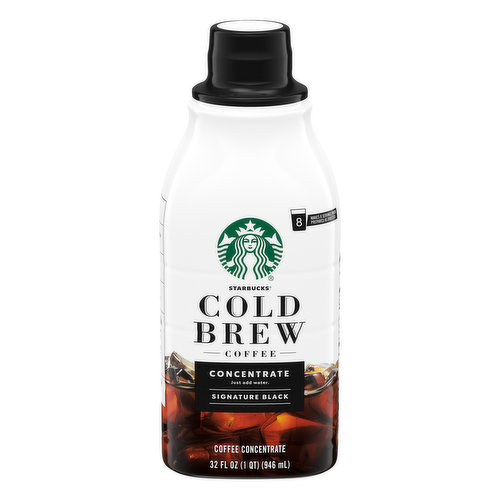 Makes 8 servings when prepared as directed. Our cold brew. Your kitchen. The super-smooth Starbucks Cold Brew you love is easy to make at home. We've cold-steeped our custom blend of coffee, luring out subtly sweet, chocolaty notes into this rich concentrate. Just add water and you're done. Tasting Notes: Smooth with subtly sweet, chocolaty notes. 100% Arabica coffee. Medium roast. starbucks.com/athome. how2recycle.info. Visit us at starbucks.com/athome or call 1-800-STARBUCKS. Starbucks Rewards: Let us treat you join Starbucks rewards today: starbucks.com/morestars. Committed to 100% ethical coffee sourcing in partnership with Conservation International. starbucks.com/social-impact. The super-smooth Starbucks Cold Brew you love is easy to make at home. We've cold-steeped our custom blend of coffee, luring out subtly sweet, chocolatey notes into this rich concentrate. Just add water and you're done.; Makes 8 servings when prepared as directed.; Make it YoursStir in milk, sugar or other flavors for a tasty twist.