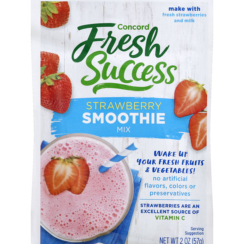 Just Add: fresh strawberries, milk & ice. Strawberries are an excellent source of vitamin C. Quick and easy to prepare. Our refreshing smoothie mixes are a great way to add fresh fruit to your diet. Visit our website for great recipes! www.concordfoods.com.