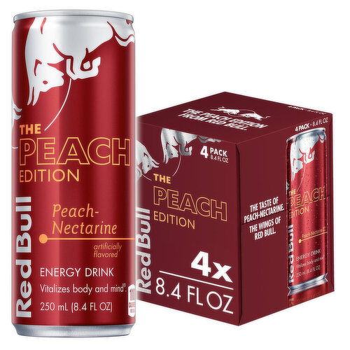 Red Bull Energy Drink, Peach-Nectarine, 4 Pack