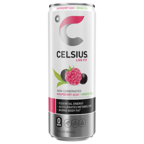 Celsius Energy Drink, Raspberry Acai + Green Tea, Non-Carbonated