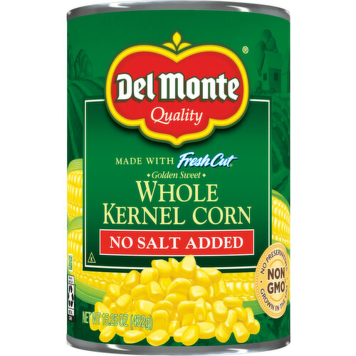 Del Monte Corn, No Salt Added, Golden Sweet, Whole Kernel