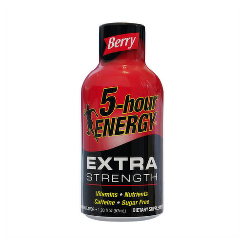 Dietary Supplement. Sugar free. Vitamin. Nutrients. Caffeine. Individual results may vary. www.5hourenergy.com. See www.5hourenergy.com for more details. This statement has not been evaluated by the Food and Drug Administration. This product is not intended to diagnose, treat, cure or prevent any disease.
