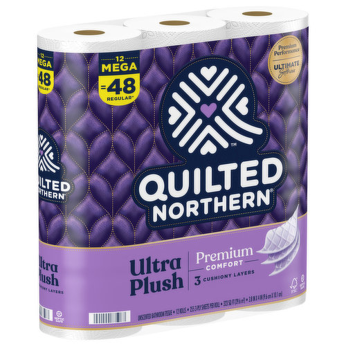 Quilted Northern Ultra Plush Bathroom Tissue, Unscented, Mega Rolls, 3-Ply - 24 rolls