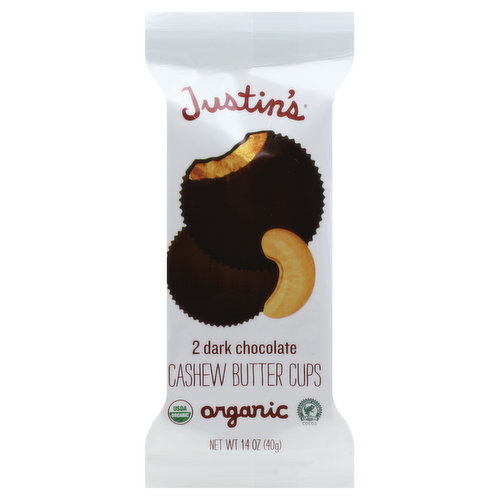 Justin's Organic Peanut Butter Cup, Dark Chocolate, 1 single Box