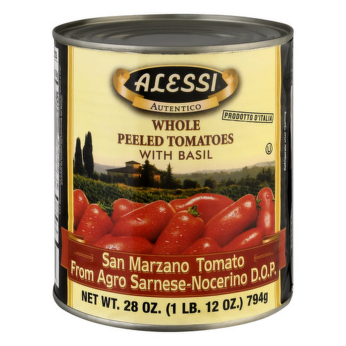 Alessi Tomatoes, with Basil, Whole, Peeled