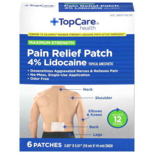 TopCare Pain Relief Patch, Maximum Strength, 4% Lidocaine