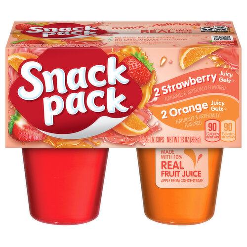 Snack Pack Juicy Gels, Orange/Strawberry, 4 Pack