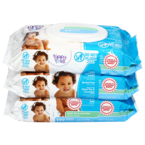 Tippy Toes Wipes, Thick, Quilted, Green Tea & Cucumber