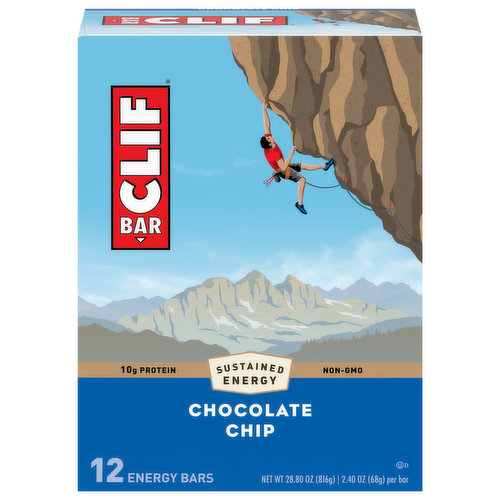 CLIF BAR - Chocolate Chip - Made with Organic Oats - 10g Protein - Non-GMO  - Plant Based - Energy Bars - 2.4 oz. (6 Pack)