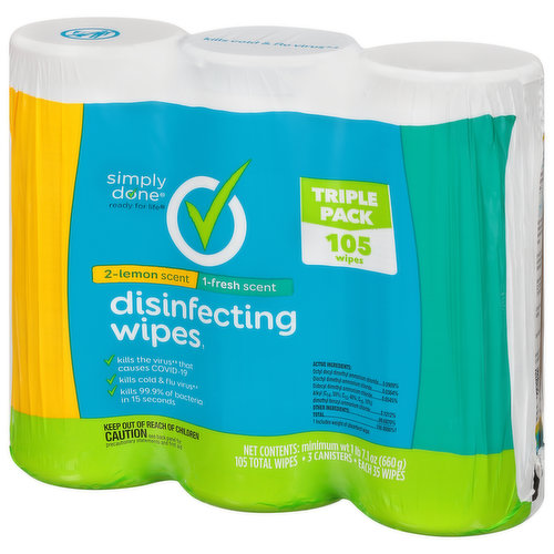 Simply Done Disinfecting Wipes, Lemon Scent/Fresh Scent, Triple Pack