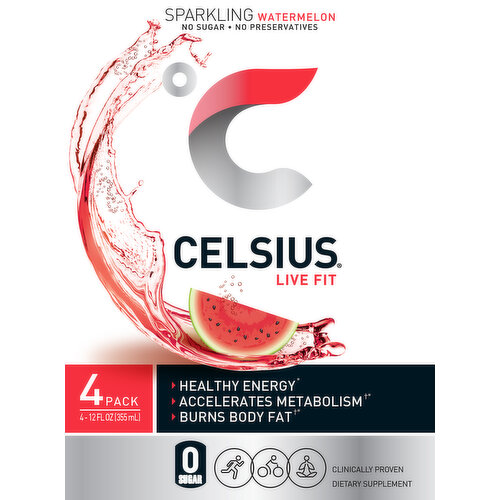 Celsius Fitness Drink, Sparkling Watermelon, 4 Pack