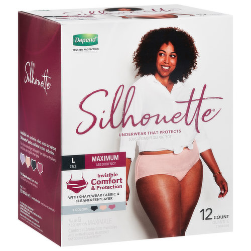 Trusted protection. Underwear that protects. Invisible comfort & protection with shapewear fabric & Cleanfresh layer. 3 colors. Ideal comfort and fit for confidence as you take on the day. CleanFresh Layer to help keep you fresh and dry all day long. Locks away odor and wetness instantly. Maximum absorbency provides trusted protection. Ultra-soft liner designed to be gentle on the skin. Shapewear fabric for invisible comfort & protection. Available in 4 exclusive colors across our various Silhouette packs available in-store and online. Dispose of properly.