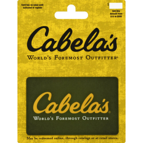 Cabela's Gift Card, $15 to $500