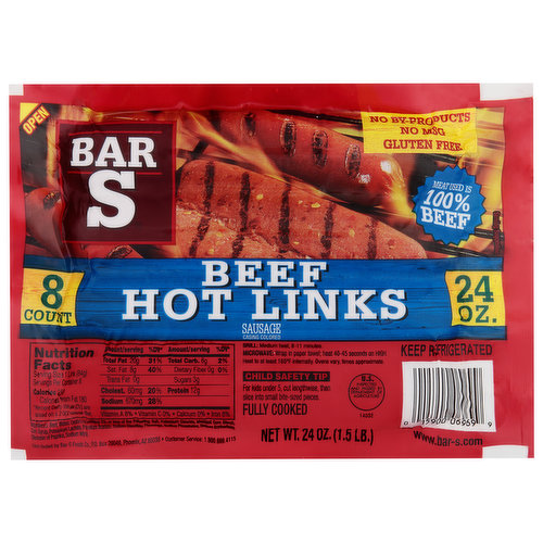 No by-products. Meat used is 100% beef. Fully cooked. Casing colored.