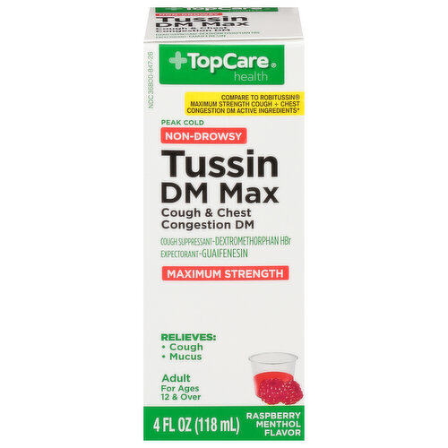 TopCare Tussin DM Max, Maximum Strength, Non-Drowsy, Raspberry Menthol Flavor