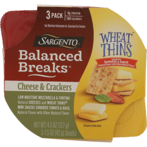 Cheese & Crackers, Wheat Thins, Sundried Tomato & Basil, 3 Pack