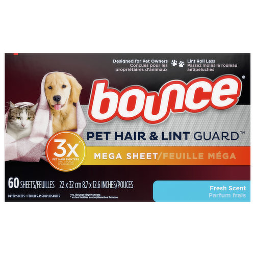 Designed for pet owners. Lint roll less. 3x pet hair fighters (vs. Bounce dryer sheets). Formula made with 100% renewable wind power electricity.