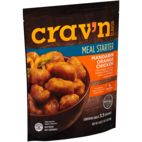 Crav'n Flavor Mandarin Orange Chicken Fully Cooked, Boneless, Tempura Chicken Breast Pieces In A Mandarin Orange Sauce Meal Starter