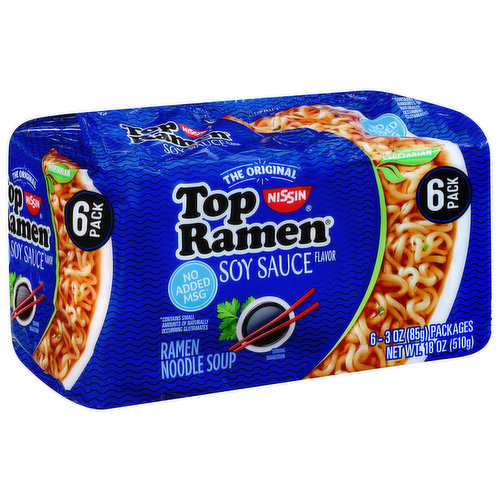 Nissin The Original Top Ramen Soy Sauce Flavor Ramen Noodle Soup, 3 oz, 6  count