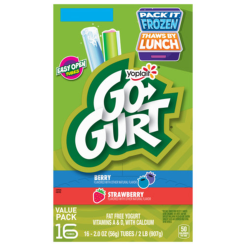 Go-Gurt Yogurt, Fat Free, Berry/Strawberry