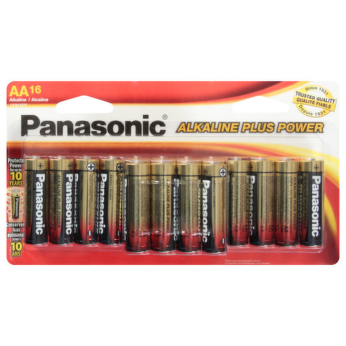 AA 16. Alkaline. 1.5 v. Since 1931. Trusted quality. Protects power for up to 10 years. LR6PA / 16BH. Toys. Flashlight. Electric toothbrush. We recommended platinum power. Remote controls toys. Digital camera. Obey local regulations when disposing of the batteries.
