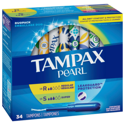 Tampax Pearl Tampons Regular Absorbency with LeakGuard Braid, Unscented, 36  Count : : Health & Personal Care