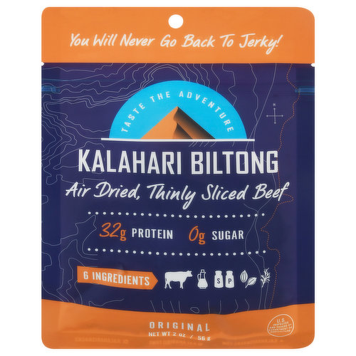 Kalahari Biltong Beef, Thinly Sliced, Air Dried, Original