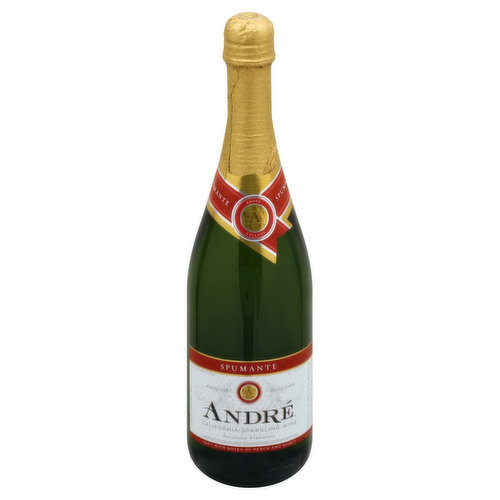 Naturally fermented. Charmat Method Sparkling Wine: Secondary fermentation before bottling. Soft with notes of peach and honey. Questions? Comments? Please call 1-877-84-Andre. Alc. 10% by vol. Made & bottled by Andre Cellars, Modesto, CA.