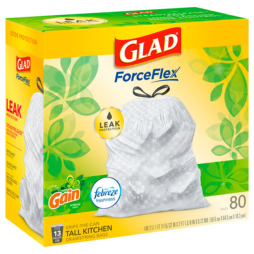 Glad ForceFlex Tall Kitchen Bags, Drawstring, Grips-the-Can, with Gain Original Scent - 110 bags