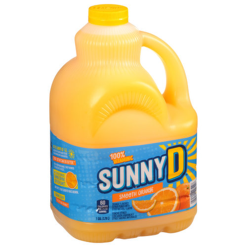Orange flavored citrus punch with other natural flavors. 60 calories per 8 fl oz serving. 100% vitamin C. In the summer of '63, a couple of Florida dads stood in an orange grove and agreed, - Good. But we can do better. - with a firm handshake, they vowed to create the tastiest, most boldly unique orange drink on the planet and that's how SunnyD was born. Legendary flavor 100% of your vitamin C. sunnyd.com. Join us at Facebook.com/sunnyd. Questions? Comments? sunnyd.com. Please recycle.