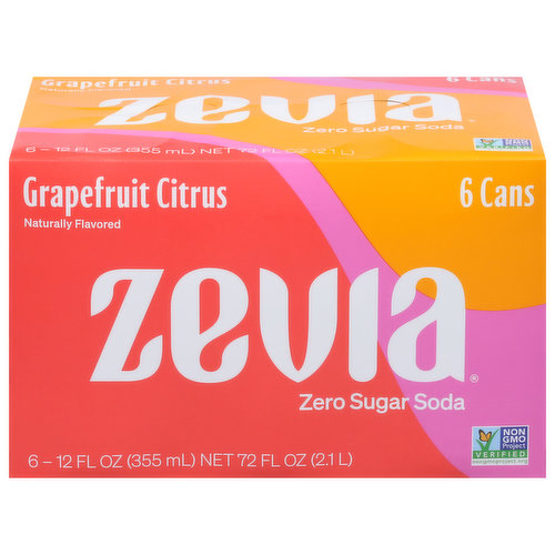 Zevia Soda, Zero Sugar, Grapefruit Citrus