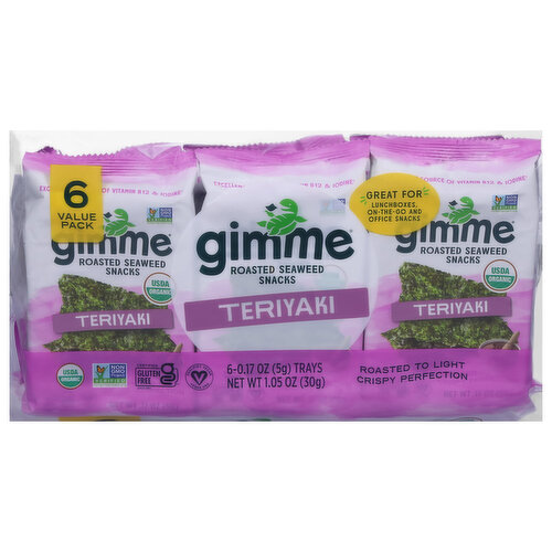 gimMe Seaweed Snacks, Roasted, Teriyaki, 6 Value Pack