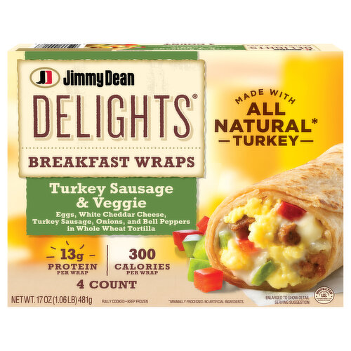 Jimmy Dean Jimmy Dean Delights Breakfast Wrap, Turkey Sausage & Veggies, Frozen, 4 Count