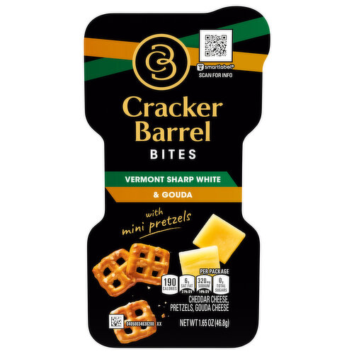 Cracker Barrel Bites, with Mini Pretzels, Vermont Sharp White & Gouda