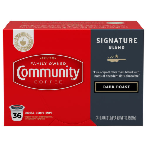 Our original dark roast blend with notes of decadent dark chocolate. Est. 1919. Family owned. Compatible with single-serve brewing systems, including Keurig K-Cup Brewers. Our Story: Over 100 years ago my great-grandfather, 'Cap' saurage, created the very first batch of our signature coffee. He blended and served a cup so delicious that it became a local favorite. Out of appreciation for his community of friends and customers, Cap name it 'Community Coffee'. Four generations later, we are dedicated to creating a variety of distinctive, full-flavored coffees. We blend and roast each coffee to reach its full potential, giving you a rich, smooth coffee experience every time. Matt Saurage. 4th generation owner. Dark roast. Light roast. Over four generations ago, our founder Cap Saurage created our signature dark roast coffee. This special blend is roasted dark to develop rich, smooth flavor with a deep chocolate profile. Our master roasters ensure the exact roast level is achieved to consistently create this deliciously complex coffee that remains a favorite today. www.CommunityCoffee.com. Facebook. Instagram. Twitter. Find us on facebook.com/CommunityCoffee. Discover more varieties at CommunityCoffee.com. To learn more, visit CommunityCoffee.com/giving-back. For more information about Community products contact: Community Coffee Company. 1-800-884-5282. www.CommunityCoffee.com. Making a difference. Cup by cup. We believe it is important to do more than make great coffee. By supporting and giving back to local communities, every cup makes a difference to the people and places that make us Community Coffee. Proof of Purchase: Community Coffee: Cash for schools: 2 points. CommunityCoffee.com/CashforSchools. This carton is made with recycled material. Please recycle. Our Story
Over 100 years ago my great-grandfather, "Cap" Saurage, created the very first batch of our signature coffee. He blended and served a cup so delicious that it became a local favorite. Out of appreciation for his community of friends and customers, Cap named it "Community Coffee." Four generations later, we are dedicated to creating a variety of distinctive, full-flavored coffees. We blend and roast each coffee to reach its full potential, giving you a rich, smooth coffee experience every time.
Matt Saurage
4th Generation Owner; Making a Difference Cup by Cup
We believe it is important to do more than make great coffee. By supporting and giving back to local communities, every cup makes a difference to the people and places that make us Community Coffee.; Over four generations ago, our founder "Cap" Saurage created our signature dark roast coffee. This special blend is roasted dark to develop rich, smooth flavor with a deep chocolate profile. Our master roasters ensure the exact roast level is achieved to consistently create this deliciously complex coffee that remains a favorite today.