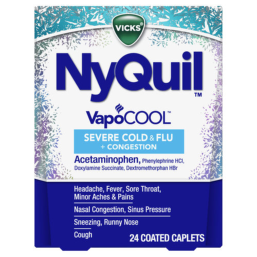 Vicks Severe Cold & Flu + Congestion, VapoCool, Coated Caplets