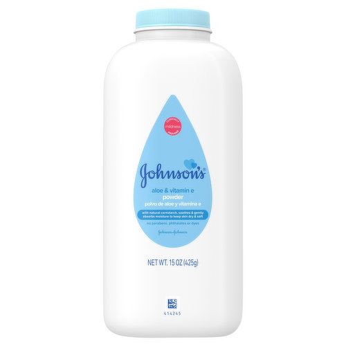 Johnson's Baby Powder with Aloe, Vitamin E & naturally derived cornstarch gently absorbs moisture to soothe delicate skin, and leave it feeling soft and smooth. Specially formulated for babies, this baby powder is dermatologist tested and clinically proven mild and gentle. This hypoallergenic baby powder is free of parabens, phthalates, dyes, and harsh fragrances. Formulated to be gentle, never harsh, this baby powder has a light, silky texture for easy application. It's great for kids and adults, too! Try it at the beach to help easily remove sand or use it as a dry shampoo alternative for adults.