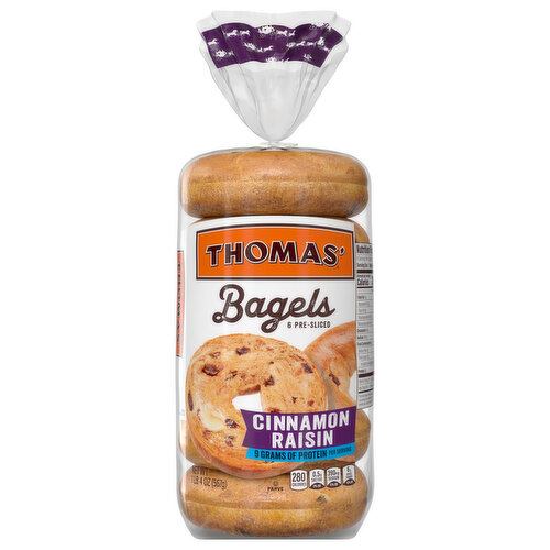 Thomas' Bagels, Cinnamon Raisin, Pre-Sliced