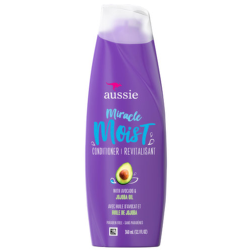 MORE MOISTURE. LESS THIRST. It’s easy to treat your tresses to a little extra hydration with Aussie Miracle Moist Conditioner. Infused with avocado and jojoba seed oil, this ultra-rich conditioner transforms your hair from dry and thirsty to quenched and carefree. Smooth it on strands after shampooing to unlock slip-through-your-fingers softness and a superb scent.
