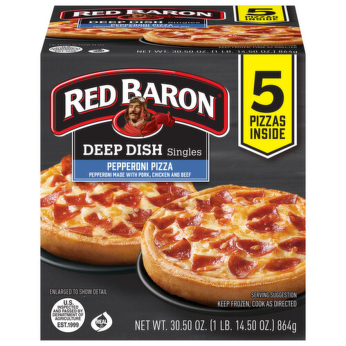 Red Baron Pizza, Pepperoni, Deep Dish, Singles