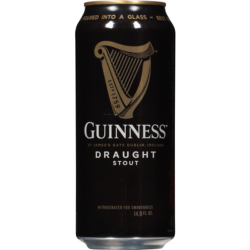 Estd. 1759. Nitrogenated for smoothness. Upon opening, the famous round plastic widget in every can unleashes nitrogen through the beer, creating the creamy head and iconic surge that's distinctively guinness. Drink responsibly. Brewers of distinction since 1759. Please recycle.