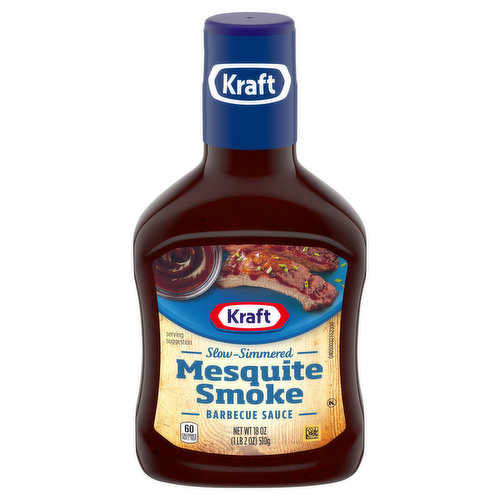 Kraft Slow-Simmered Mesquite Smoke Barbecue Sauce will make everyone leave thinking you're a pit-master at your next barbecue. The slow-simmered process brings out the full taste of all the high-quality ingredients, providing consistent, bold flavor. This 18.0 ounce bottle of smoky BBQ sauce has a thick texture and a hint of mesquite smoke flavor. Made with honey and molasses, this sauce will elevated any dish that you add it to. Create exquisite dishes by adding this sauce to a smoked pork loin, use it as a BBQ wing sauce or top hamburgers and other sandwiches. Packaged in an easy to use squeeze bottle.