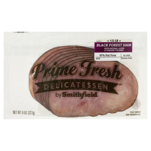With natural juices & caramel colored. Gluten free. 97% fat free. No MSG. Fully cooked. U.S. inspected and passed by Department of Agriculture. www.smithfield.com. www.smithfield.com. 855-411-7675. FreshLock zipper.