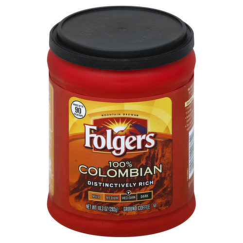 Folgers Coffee, Ground, Med-Dark, 100% Colombian