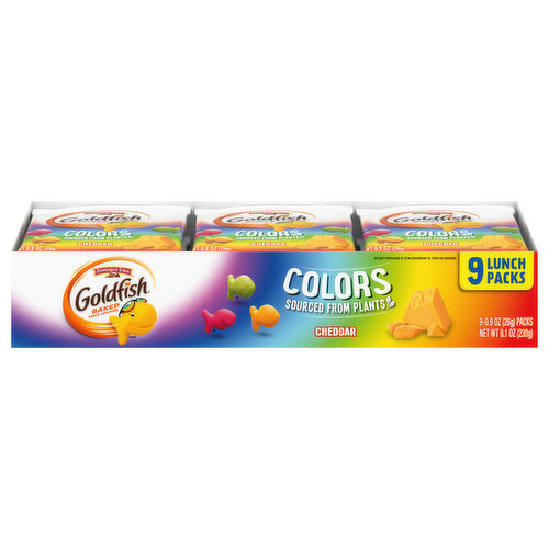Goldfish Snack Crackers, Baked, Cheddar, Colors, 9 Lunch Packs