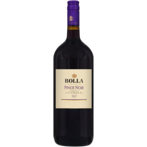 Italian red wine. For over 130 years, Bolla has been recognized for its trusted taste and quality. Made with grapes sourced from vineyards located in Italy's Northeast region, Bolla Pinot Noir is well-balanced and fruit-forward, with a light ruby red color color and jammy black-cherry and raspberry flavors. Alc 12.5% by vol. 25 Bottled by Bolla S.p.A. Bardolino - Italia In S. Pietro In Cariano - Italia. Product of Italy. The story of Bolla began with one man, Abele Bolla in 1883 in Soave, Italy as he created the first Bolla wines. Over 125 years old, Bolla is known around the world and represents the authentic taste of Italy.