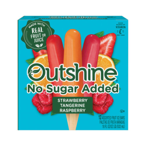 Strawberry/Tangerine/Raspberry, Fruit Ice Bars, No Sugar Added 12 Pack