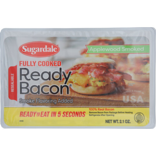 Sugardale Bacon, Ready, Applewood Smoked, Fully Cooked