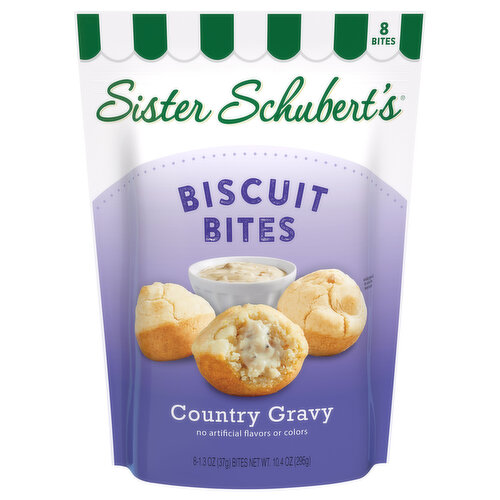 Sister Schubert's has delivered delicious homemade taste in breads for decades. Now Sister is pairing her signature bread recipes with classic, flavorful fillings to create a delightful snack. These Bites are perfect for any time of day and, as always, have the just-like-homemade quality that you can expect from sister. Fluffy Flake biscuit + rich country gravy.